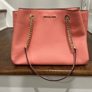 Michael Kors LG Long Drop Leather Satchel- Peach